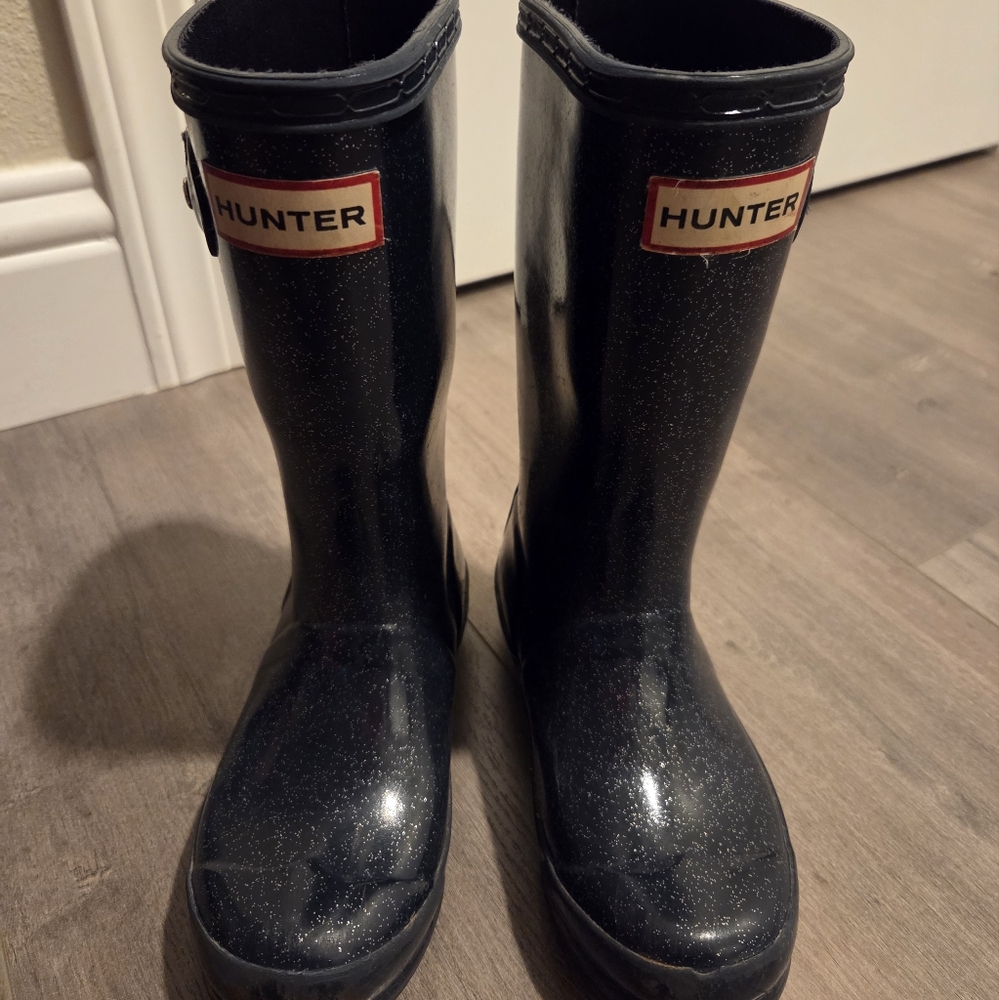 Hunter Kids Sparkly Black Rain Boots